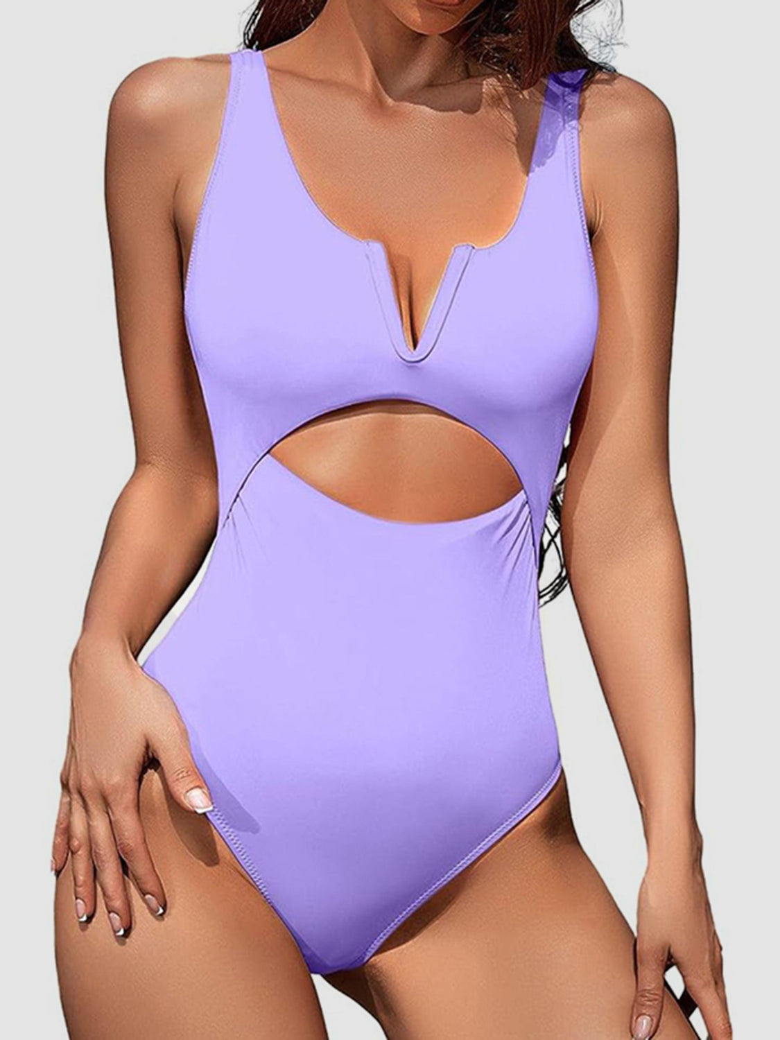 Cutout Notched Wide Strap One-Piece Swimwear