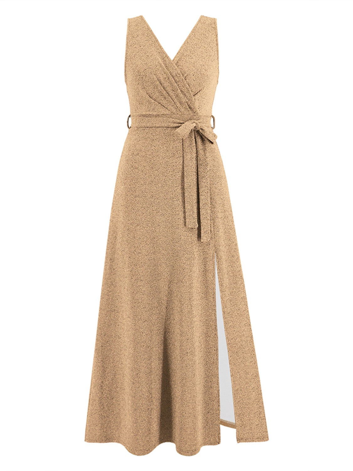 Slit Surplice Tie Waist Sleeveless Dress