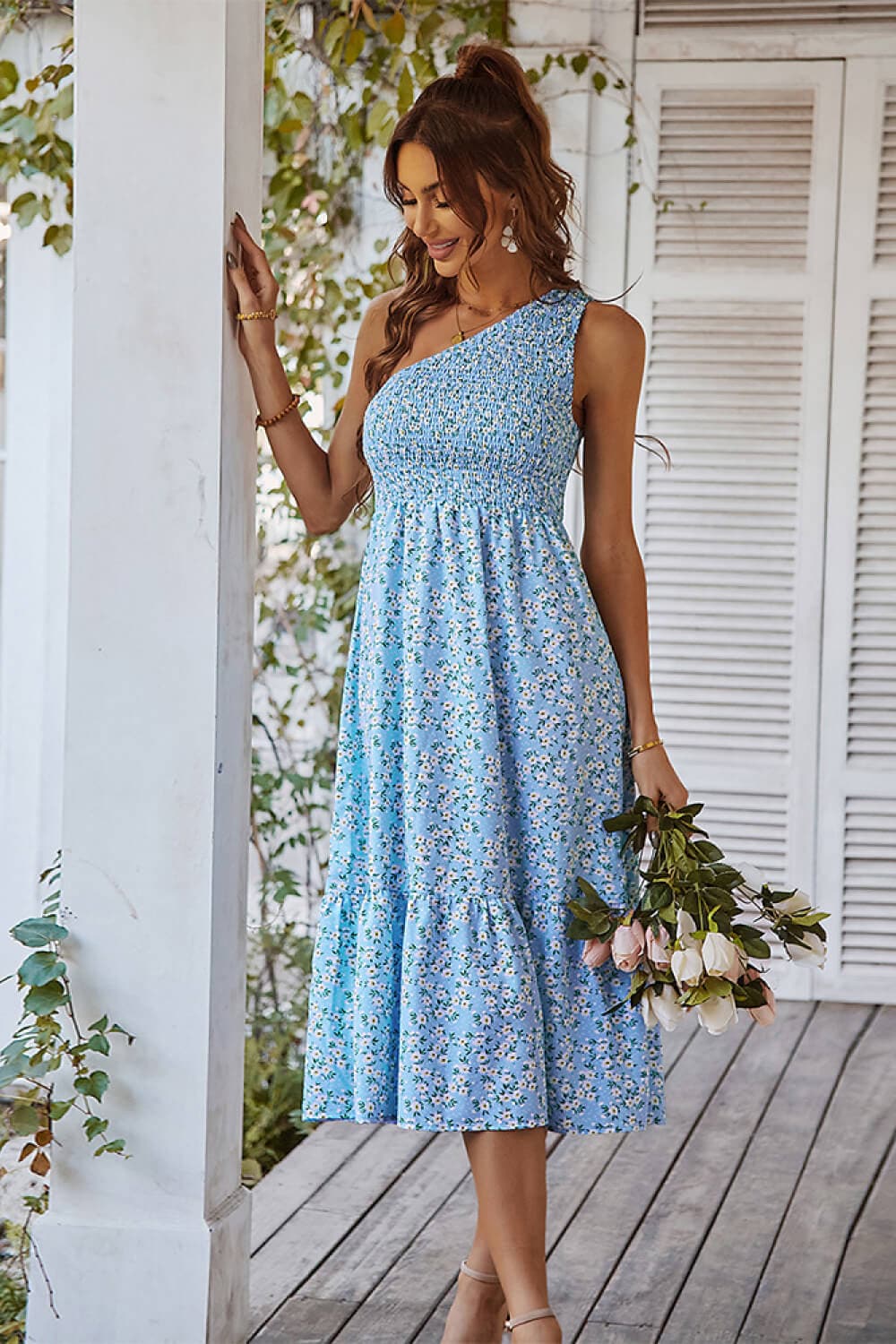 ditsy floral one shoulder dress Kleo One Shoulder Maxi Dress - Pink Floral