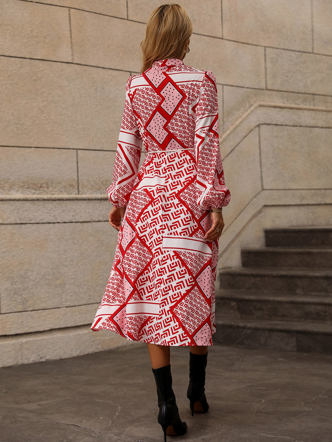 Printed Long Sleeve Midi Dress