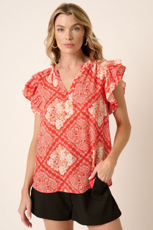 Printed Butterfly Sleeve Blouse