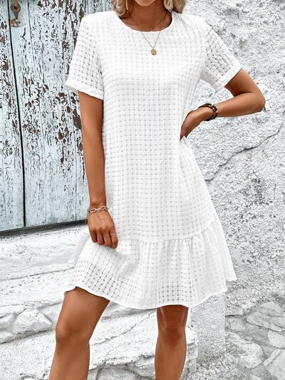 Round Neck Short Sleeve Ruffle Hem Dress