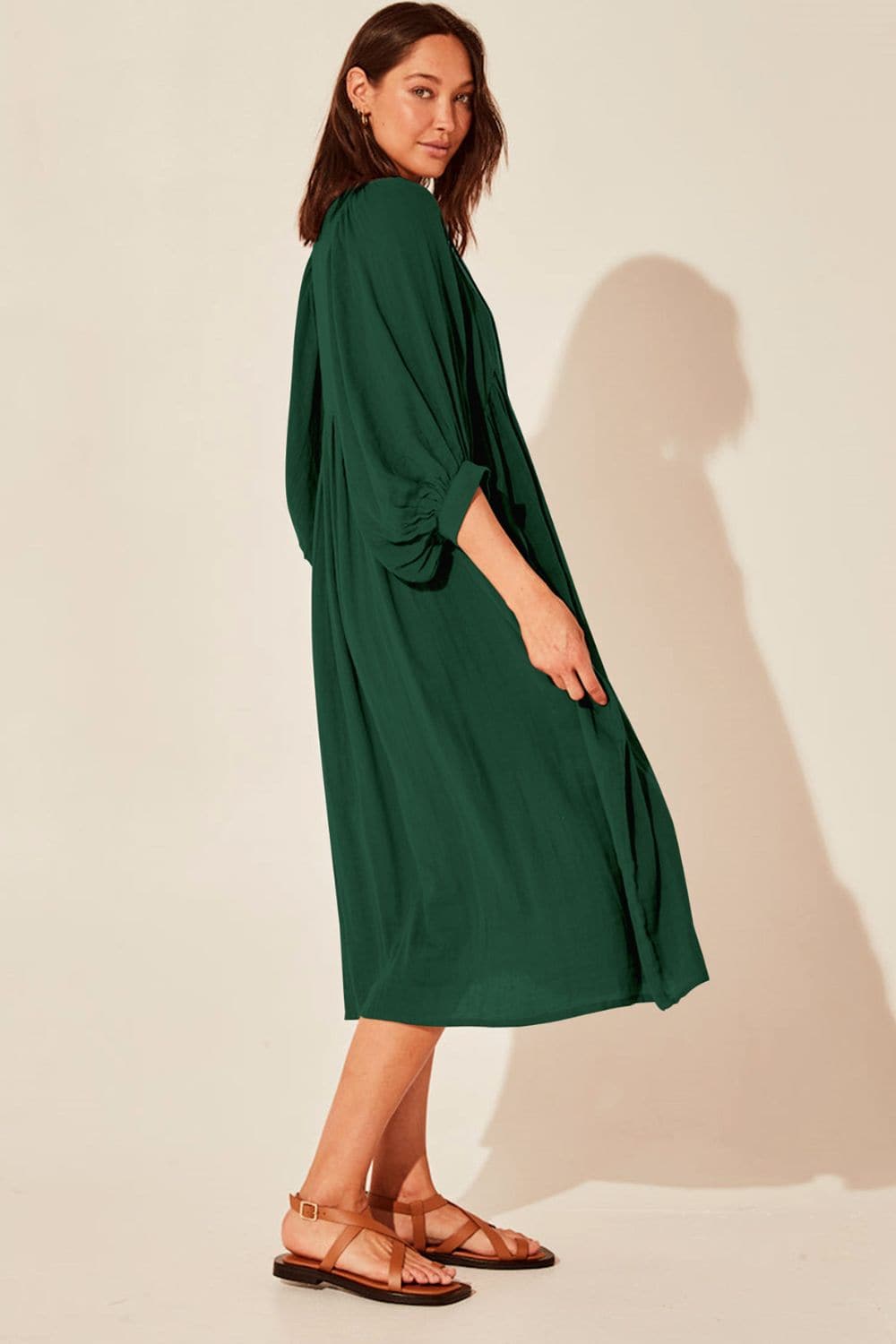 Tie Neck Lantern Sleeve Midi Dress