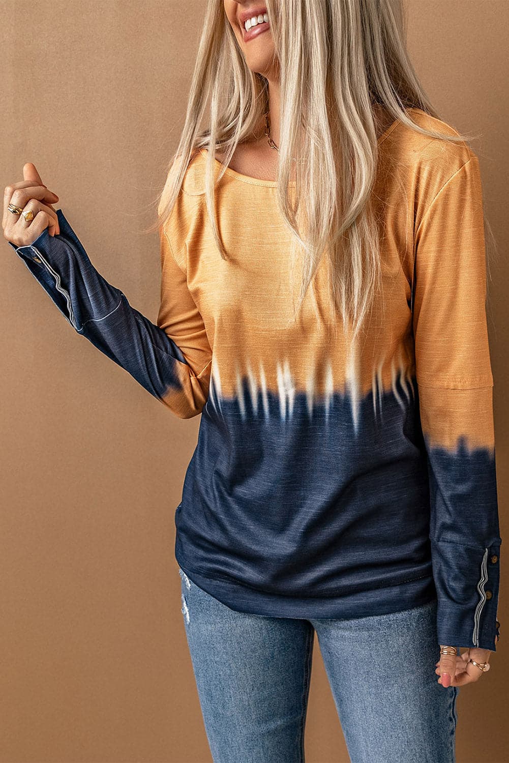 Contrast Boat Neck Long Sleeve Top