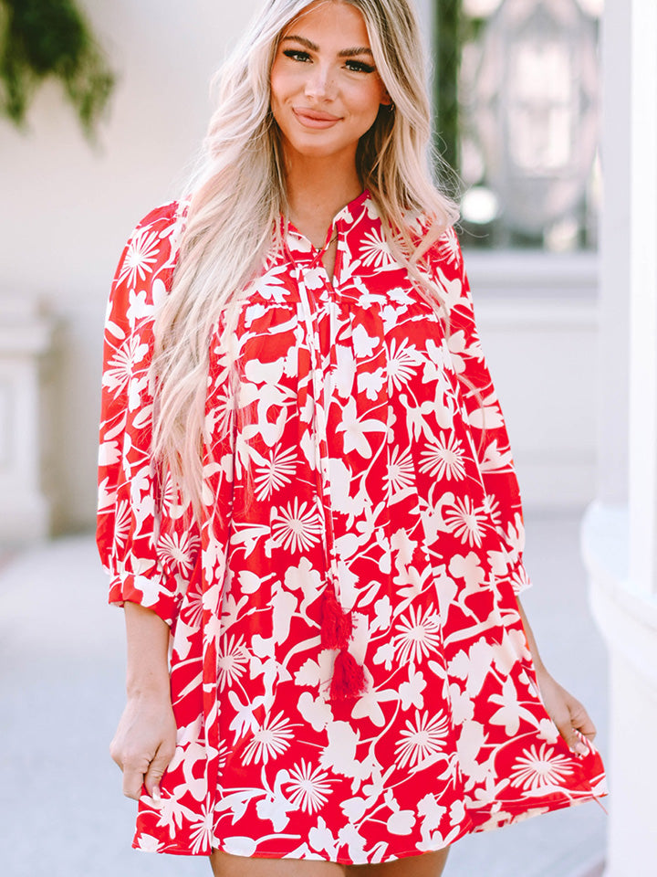 Floral Print Notched Neck Mini Dress