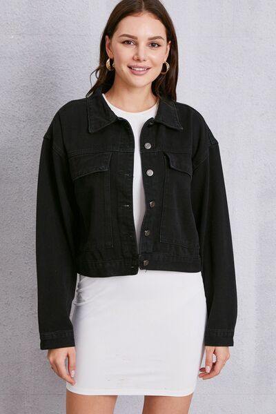 Button Up Dropped Shoulder Denim Jacket