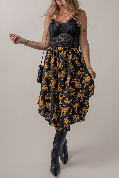 Floral Buttoned Ruffle Hem Skirt