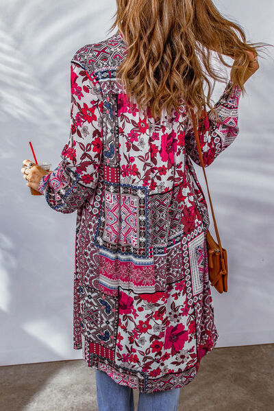 Printed Button Up Long Sleeve Shirt Dress