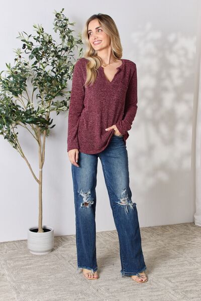 Heimish Full Size Notched Long Sleeve Top