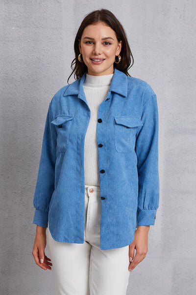 Pocketed Button Up Dropped Shoulder Jacket