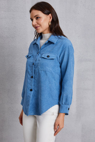 Pocketed Button Up Dropped Shoulder Jacket