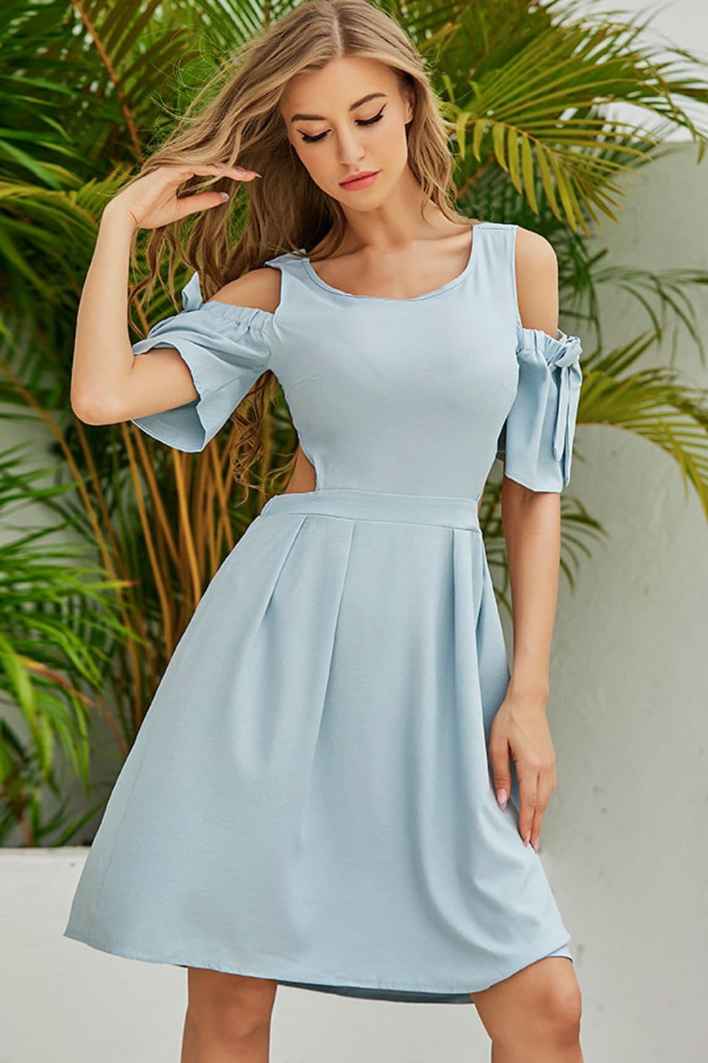 Cutout Tied Cold-Shoulder Dress