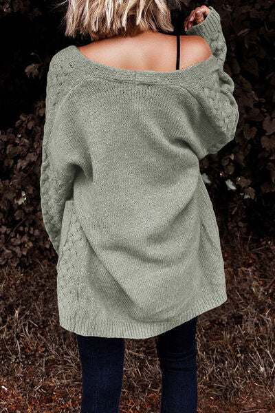 Open Front Dropped Shoulder Cardigan with Pockets