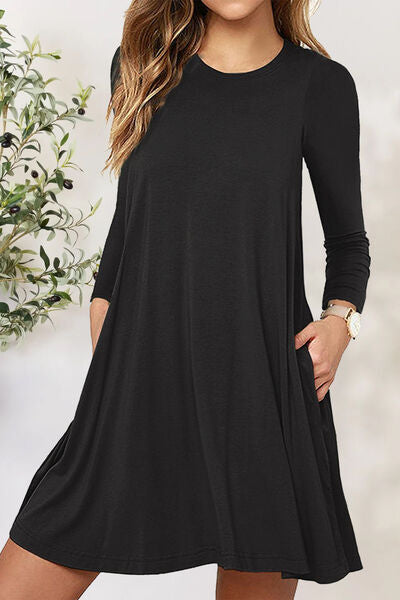 Round Neck Long Sleeve Mini Dress