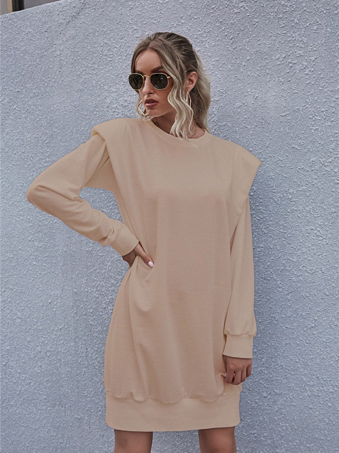 Round Neck Long Sleeve Mini Dress