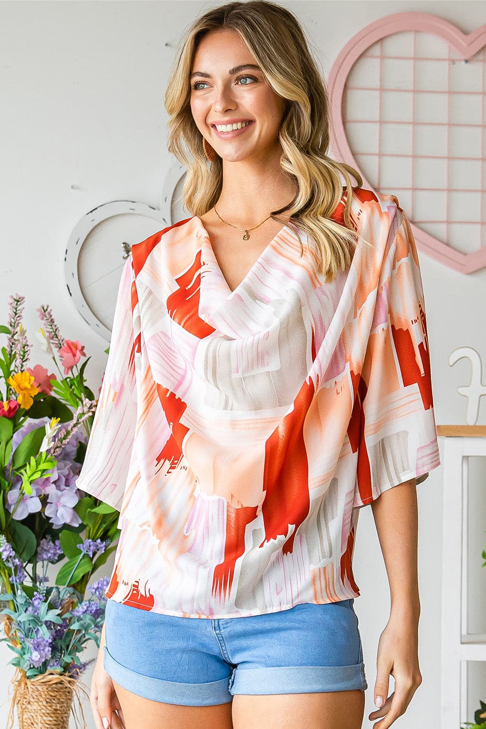 Printed Cowl Neck Half Sleeve Blouse