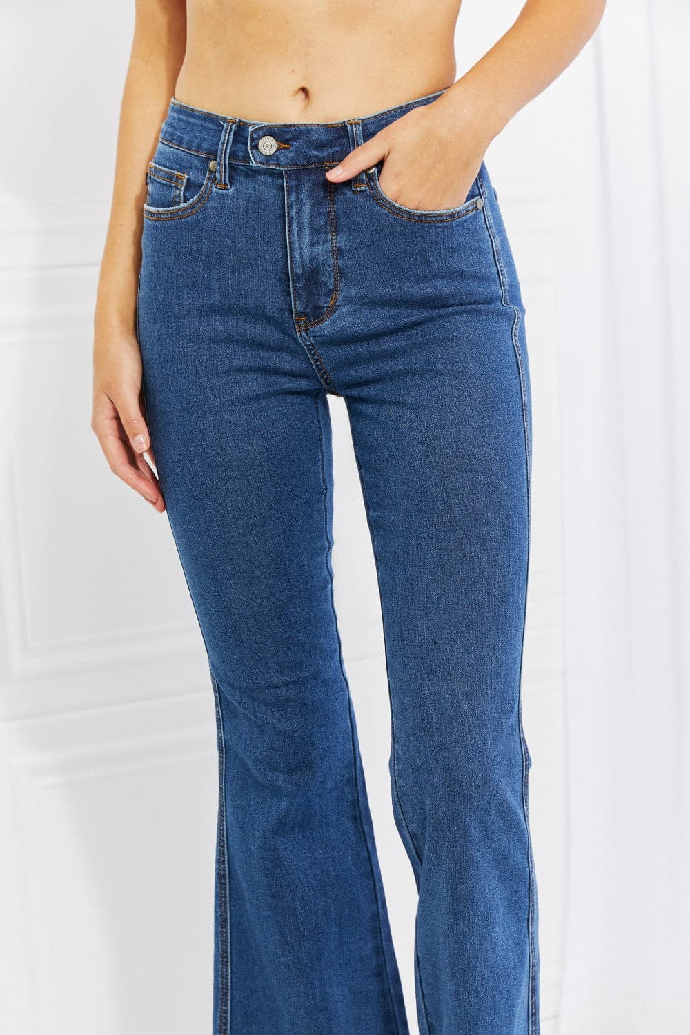 Ava Full Size Cool Denim Tummy Control Flare