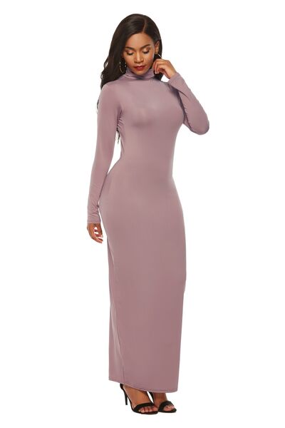 Mock Neck Long Sleeve Maxi Slim Dress