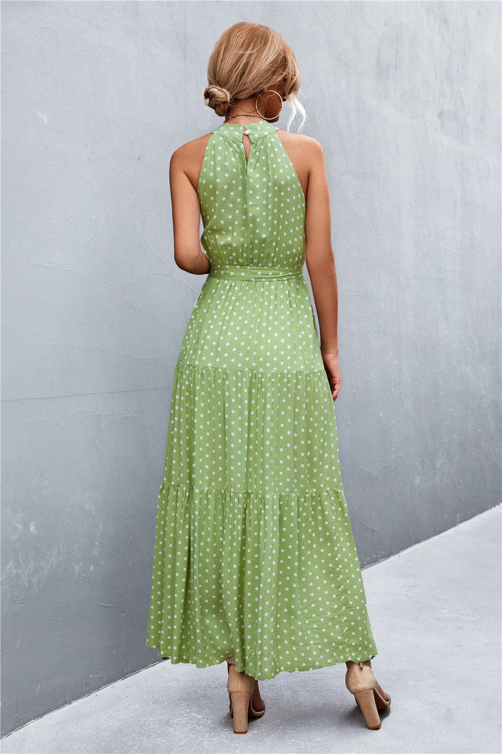 Printed Sleeveless Tie Waist Maxi Dress