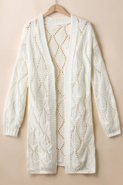 Openwork Open Front Dropped Shoulder Cardigan