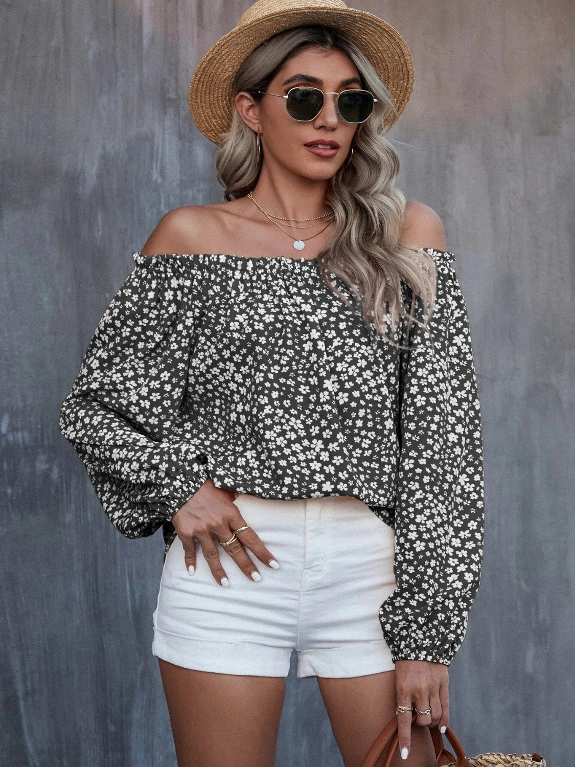 Off-Shoulder Long Sleeve Blouse