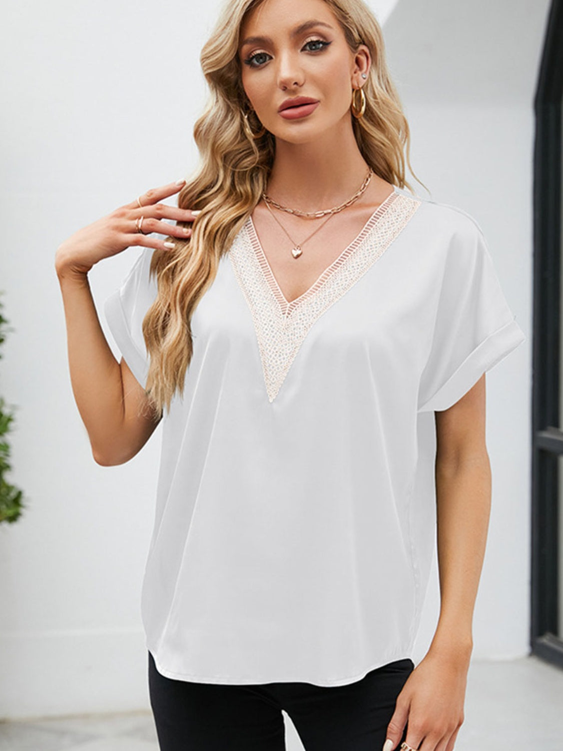 V-Neck Short Sleeve Blouse