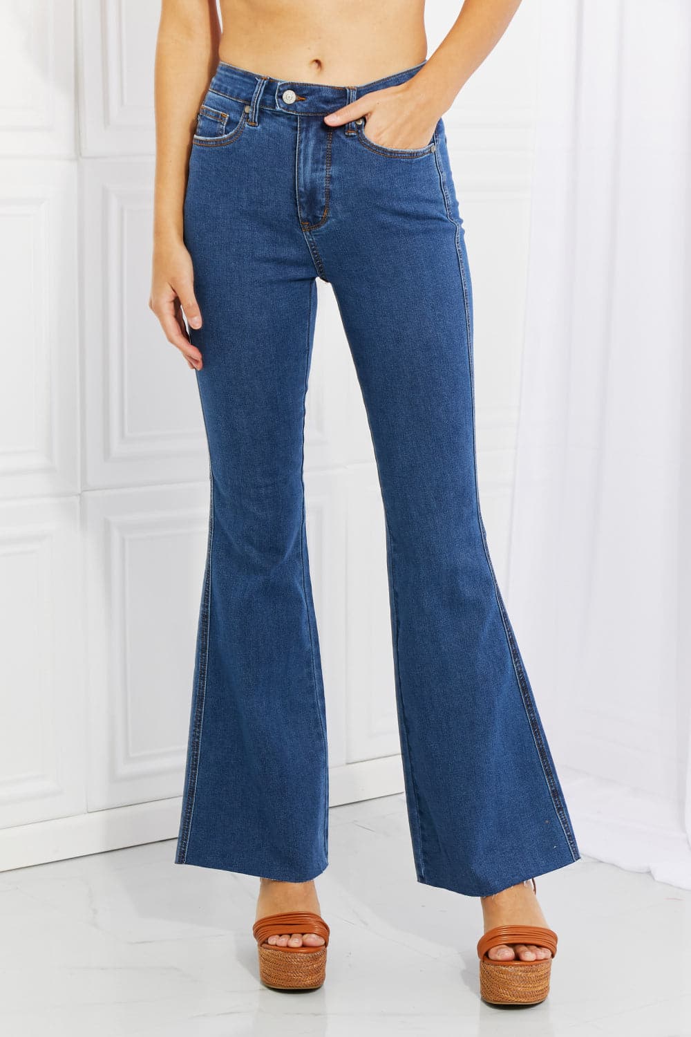 Ava Full Size Cool Denim Tummy Control Flare