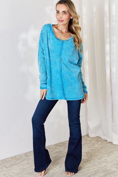 Zenana Oversized Waffle Long Sleeve Top