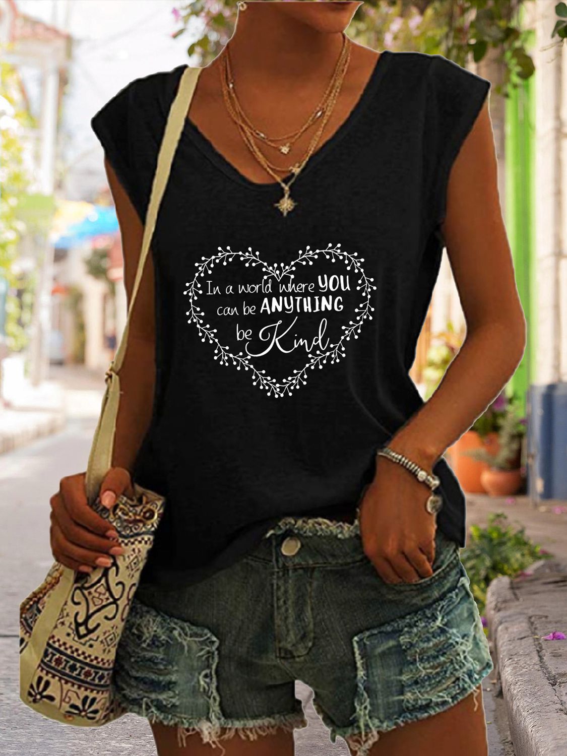 Full Size Heart Graphic V-Neck Tank