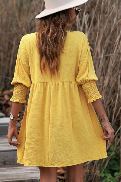 Round Neck Lantern Sleeve Mini Dress