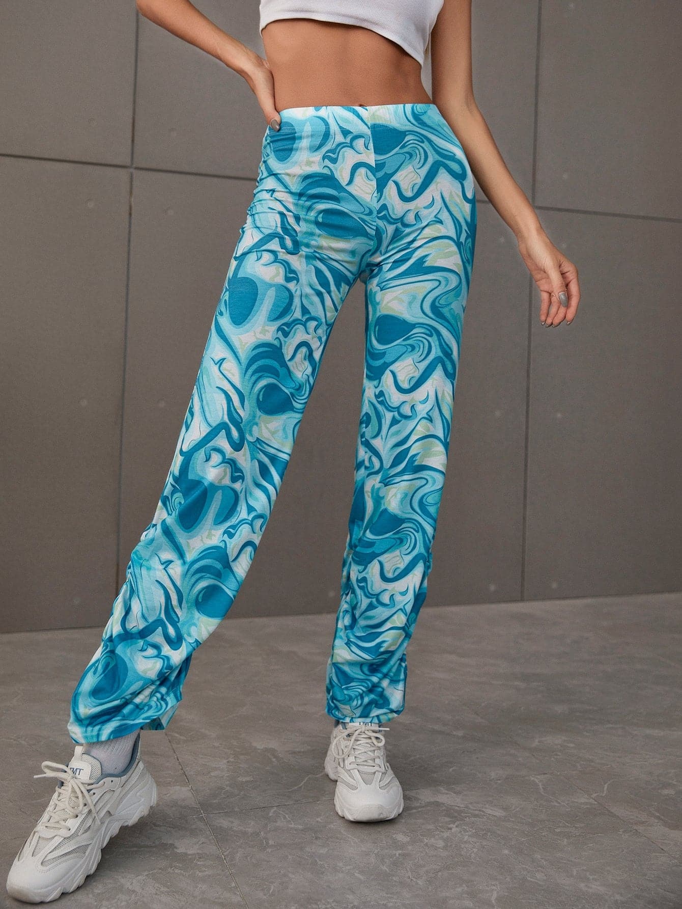 Abstract Print High Waist Ruched Pants - Love culture store