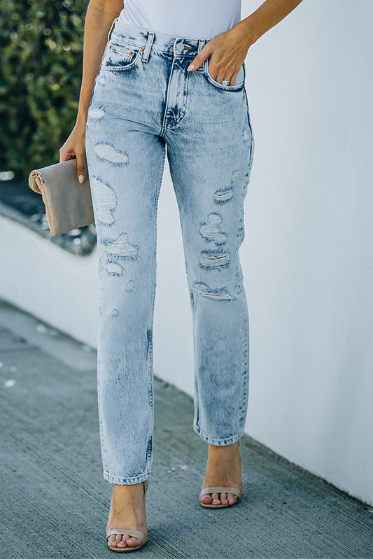 Acid Wash Distressed Jeans with Pockets - Love culture store