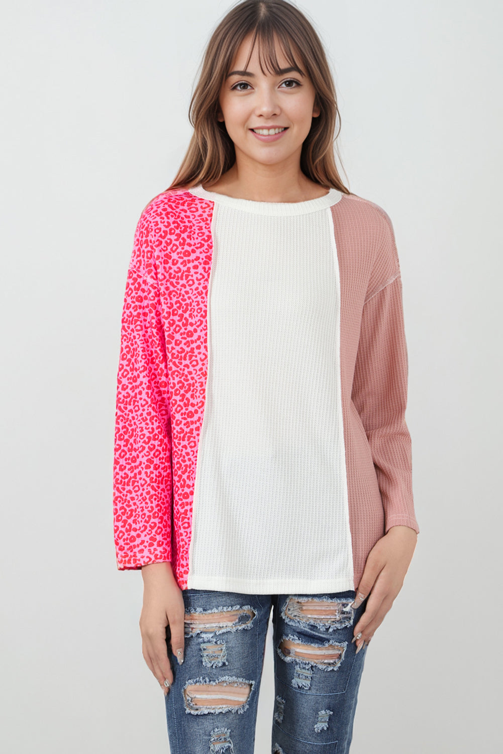 Leopard Color Block Long Sleeve Top