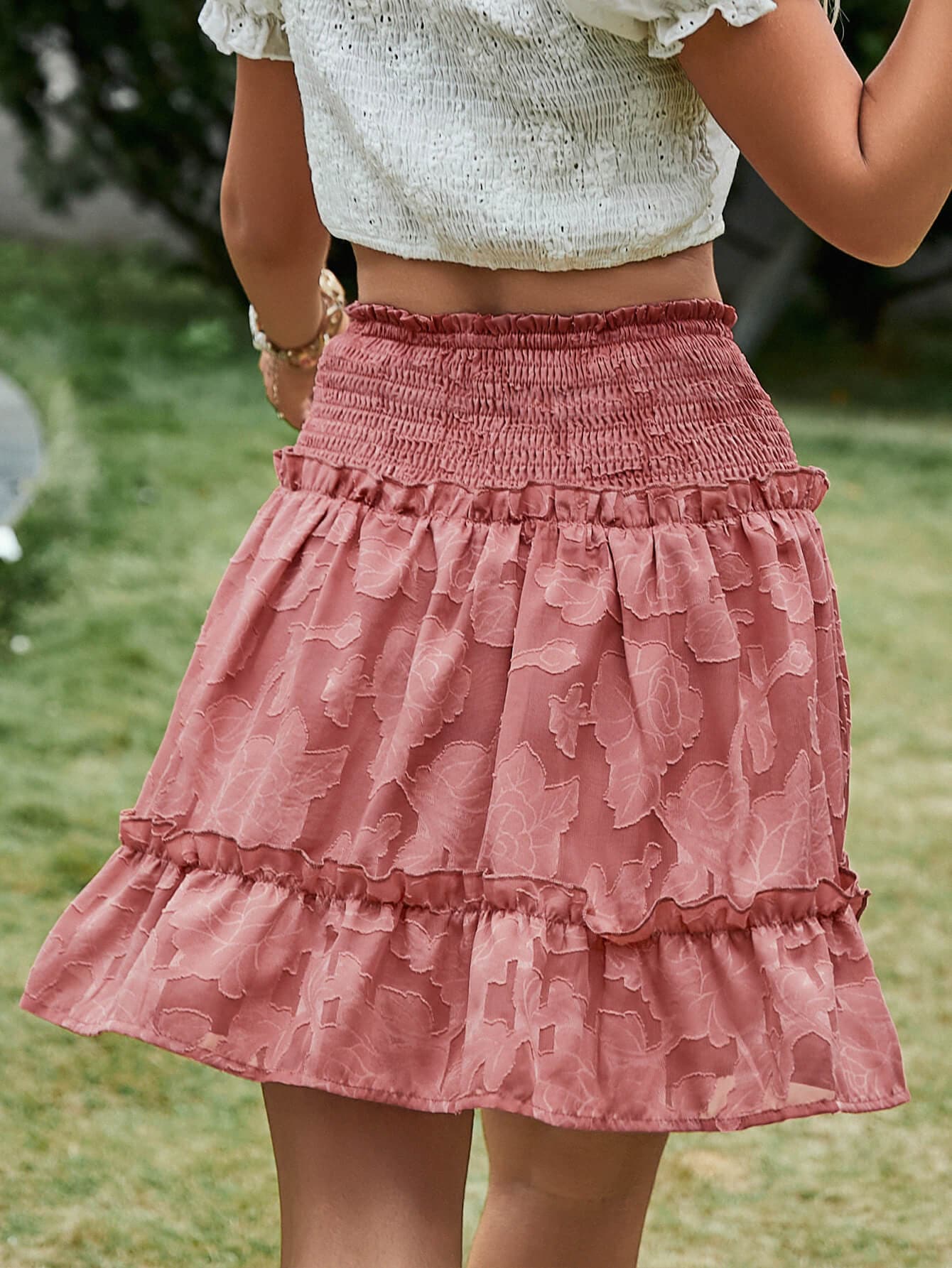 Applique Smocked Frill Trim Mini Skirt - Love culture store