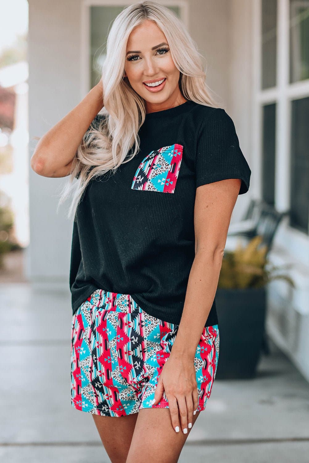 Aztec Pocketed Tee and Shorts Set - Love culture store