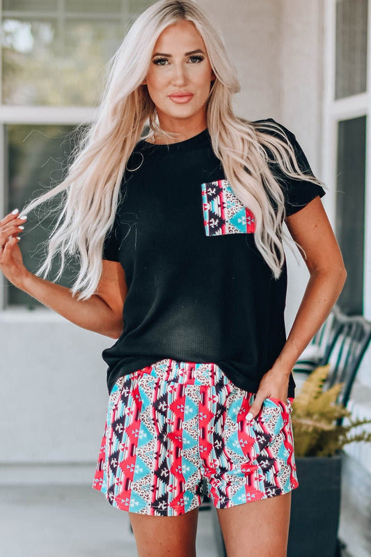 Aztec Pocketed Tee and Shorts Set - Love culture store