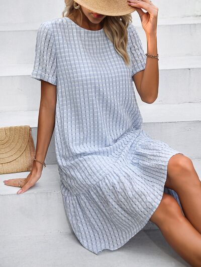 Round Neck Short Sleeve Ruffle Hem Dress