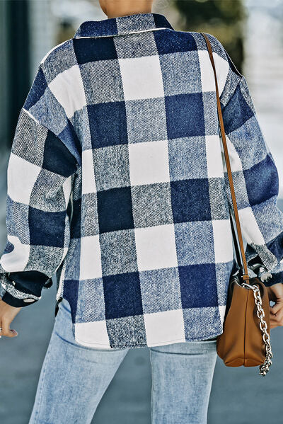 Plaid Button Up Dropped Shoulder Jacket