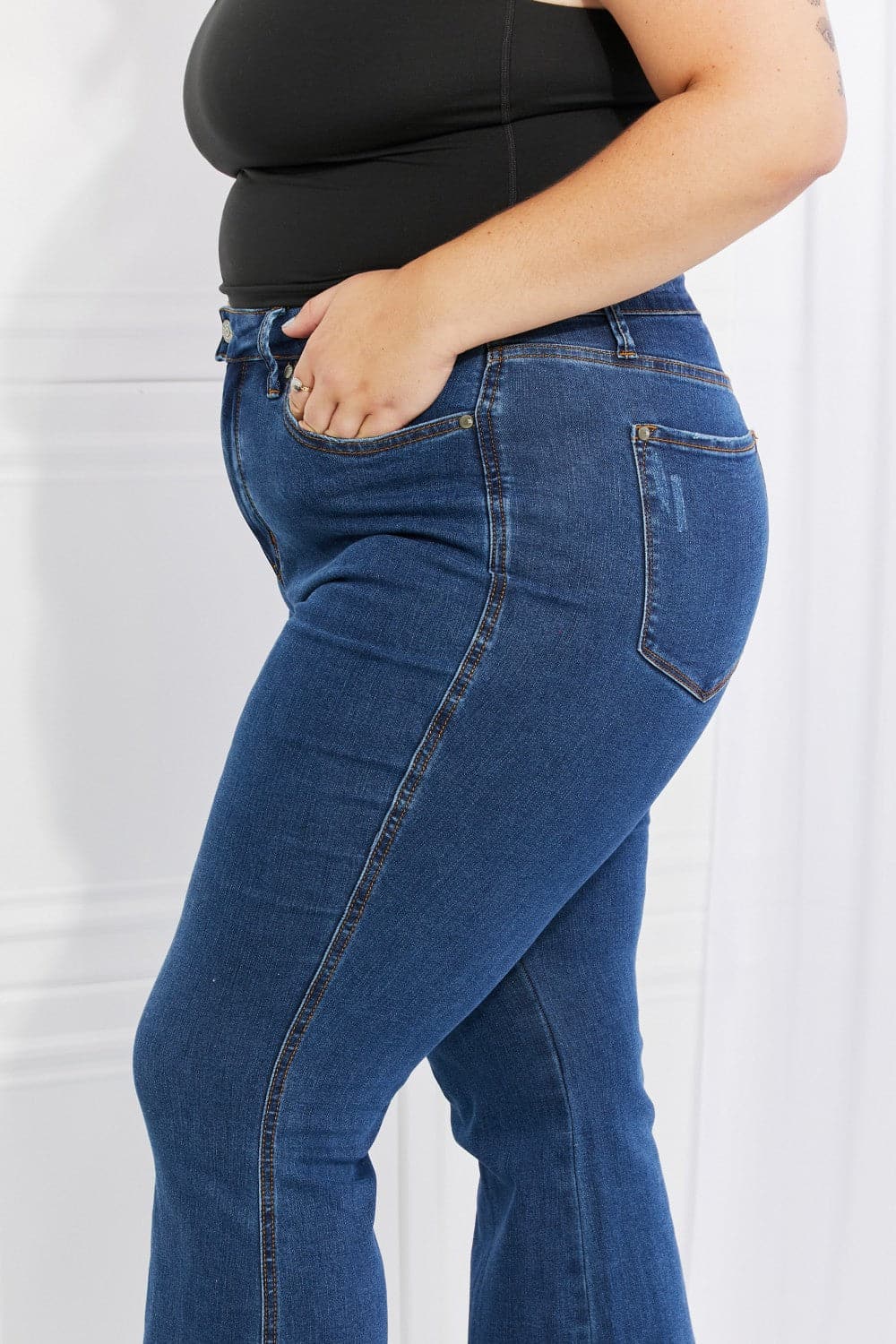 Ava Full Size Cool Denim Tummy Control Flare