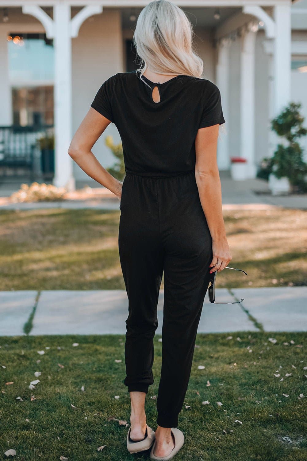 Belted V-Neck Jogger Jumpsuit - Love culture store