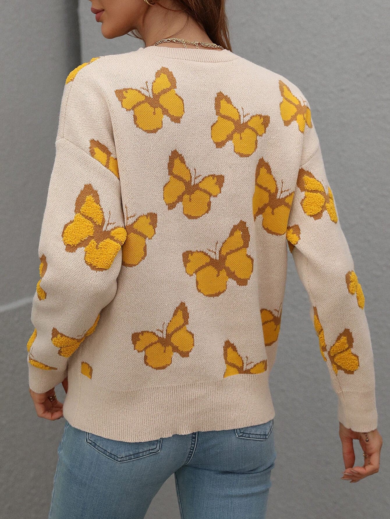 Butterfly Dropped Shoulder Crewneck Sweater - Love culture store