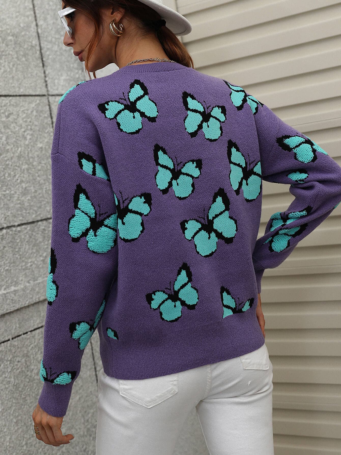 Butterfly Dropped Shoulder Crewneck Sweater - Love culture store