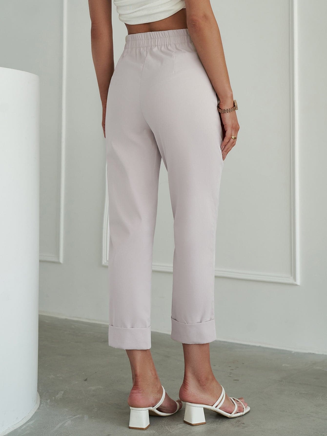 Buttoned Elastic Detail Cuffed Pants - Love culture store