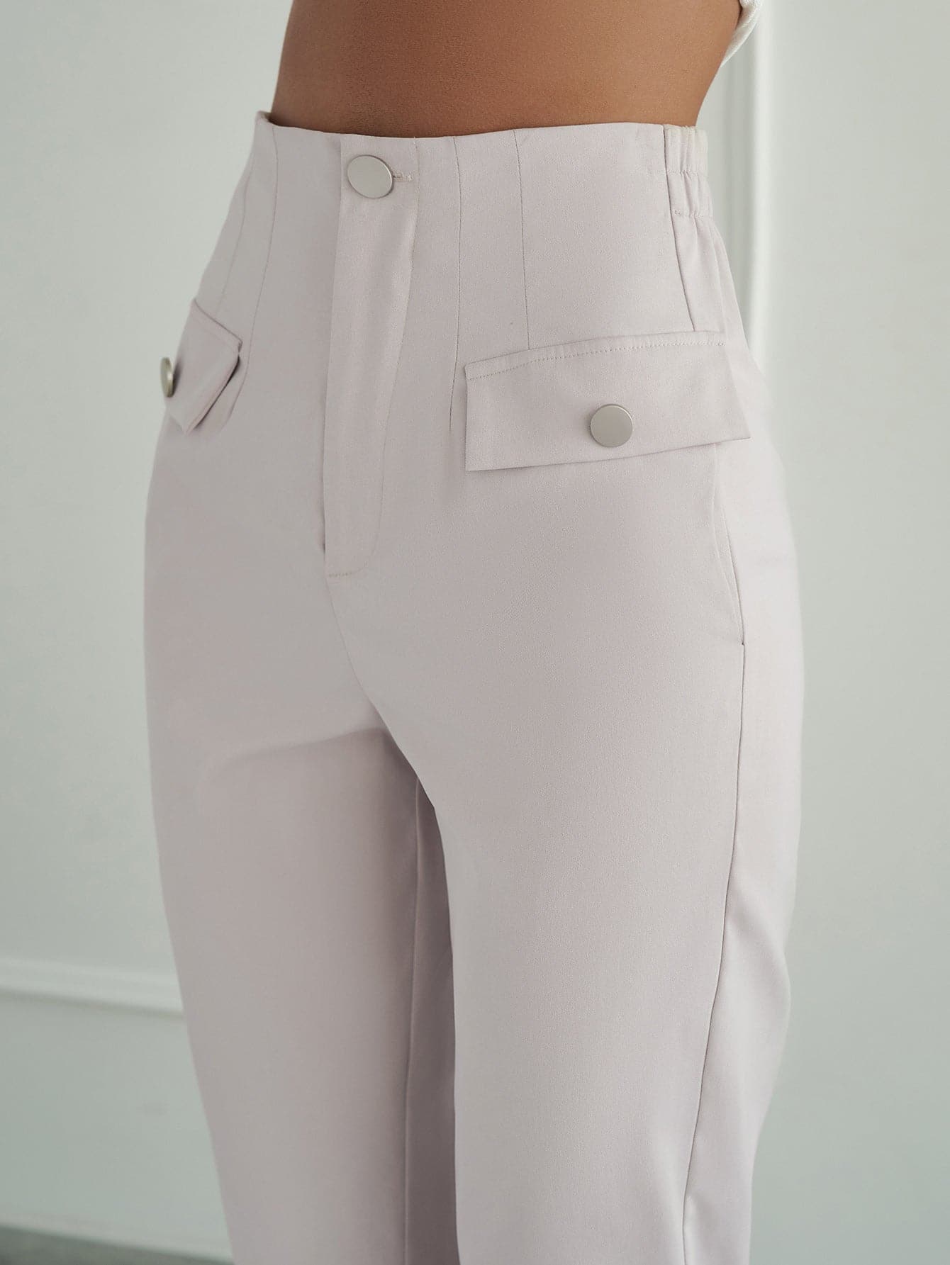 Buttoned Elastic Detail Cuffed Pants - Love culture store