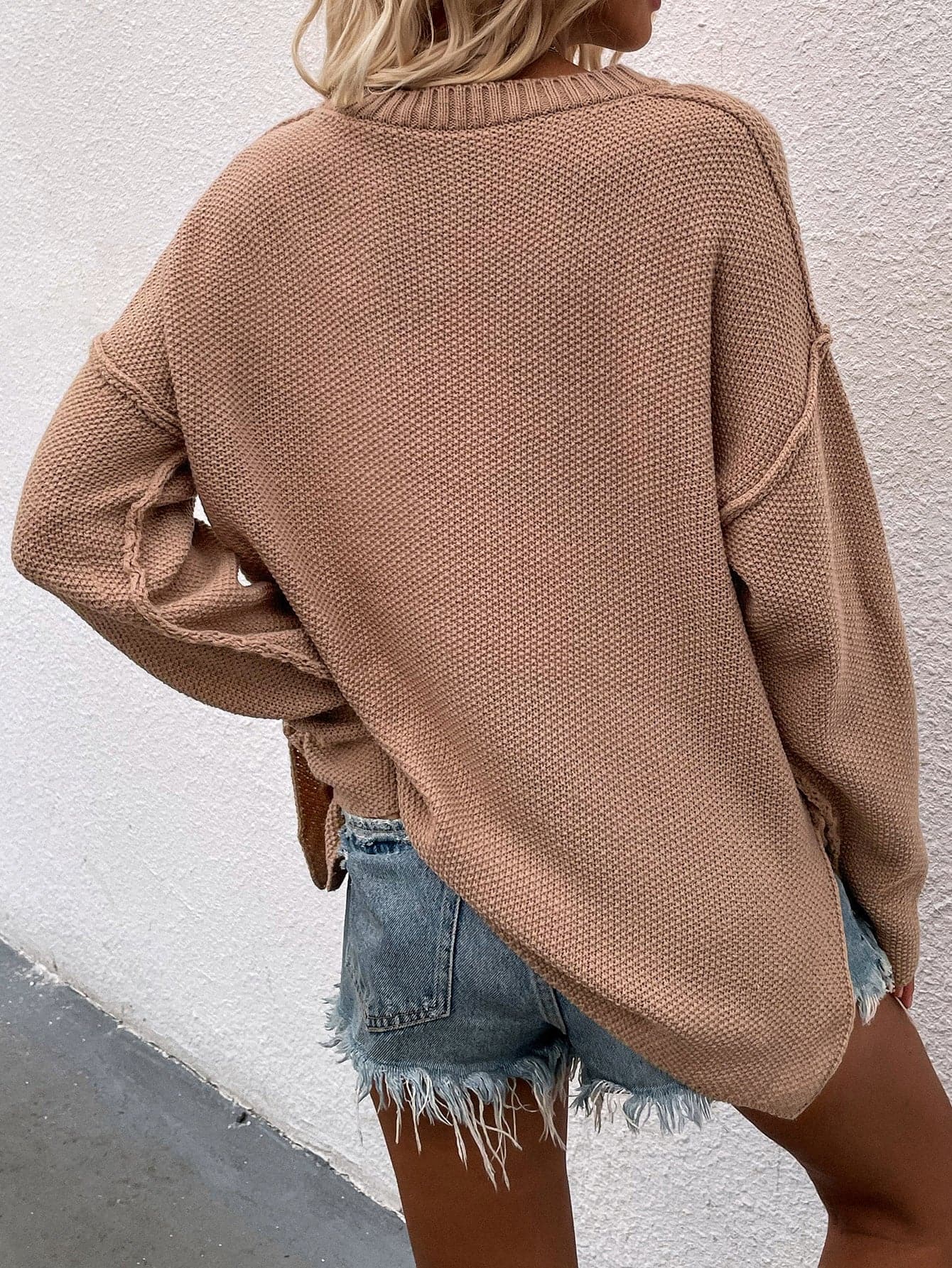 Buttoned Exposed Seam High-Low Sweater - Love culture store