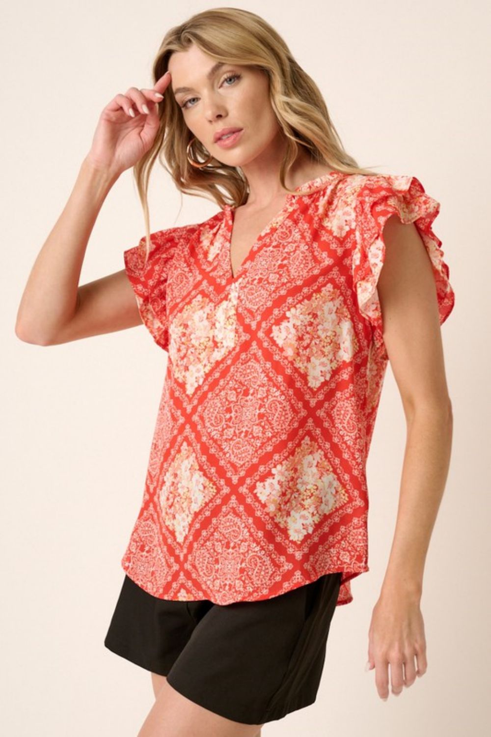 Printed Butterfly Sleeve Blouse