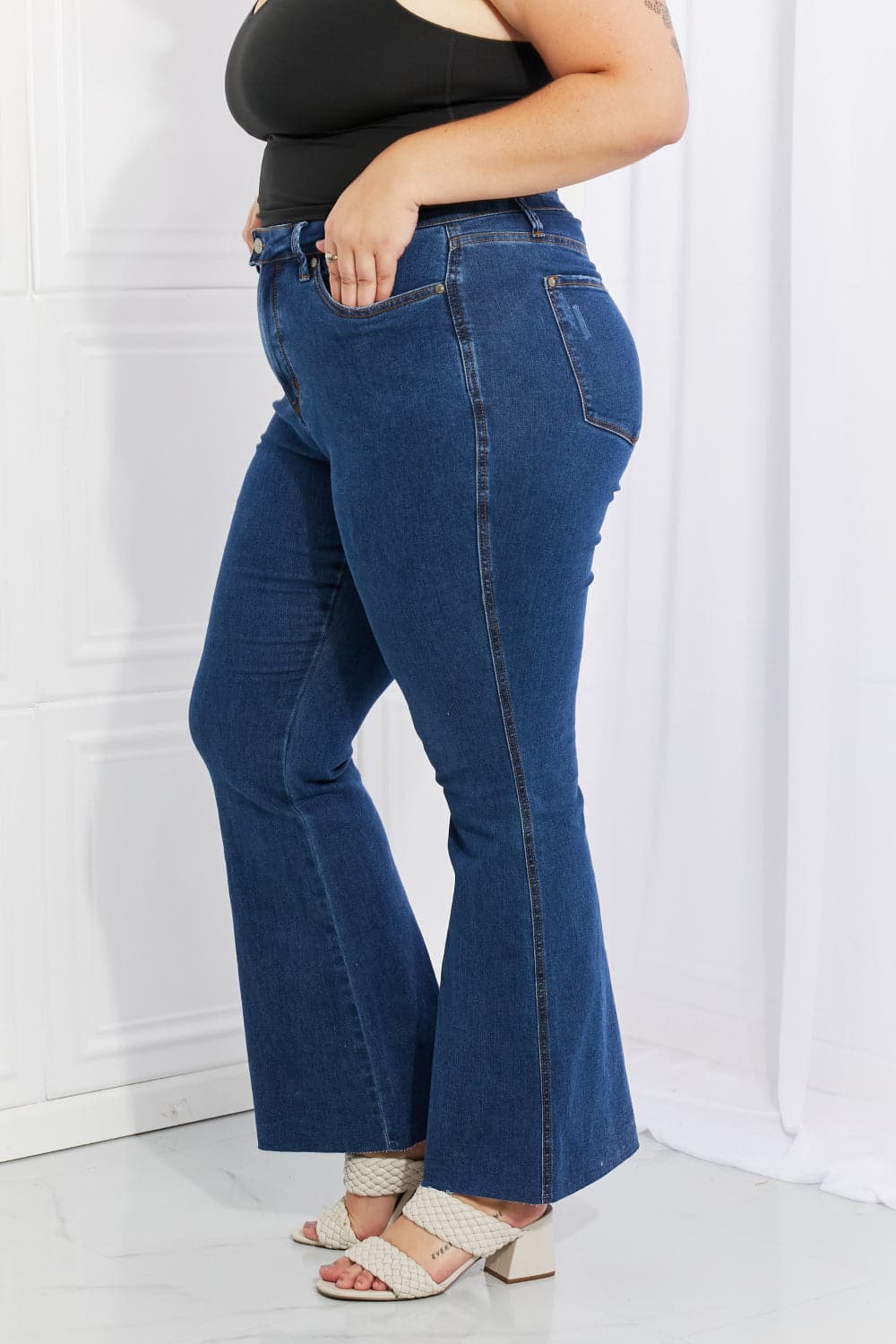 Ava Full Size Cool Denim Tummy Control Flare