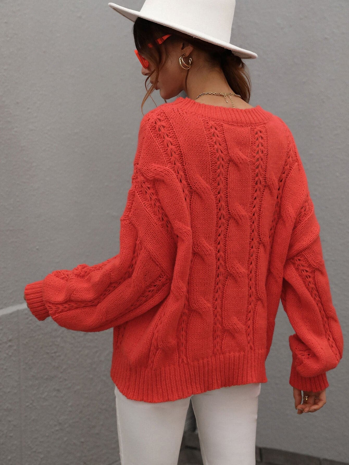 Cable-Knit Openwork Round Neck Sweater - Love culture store