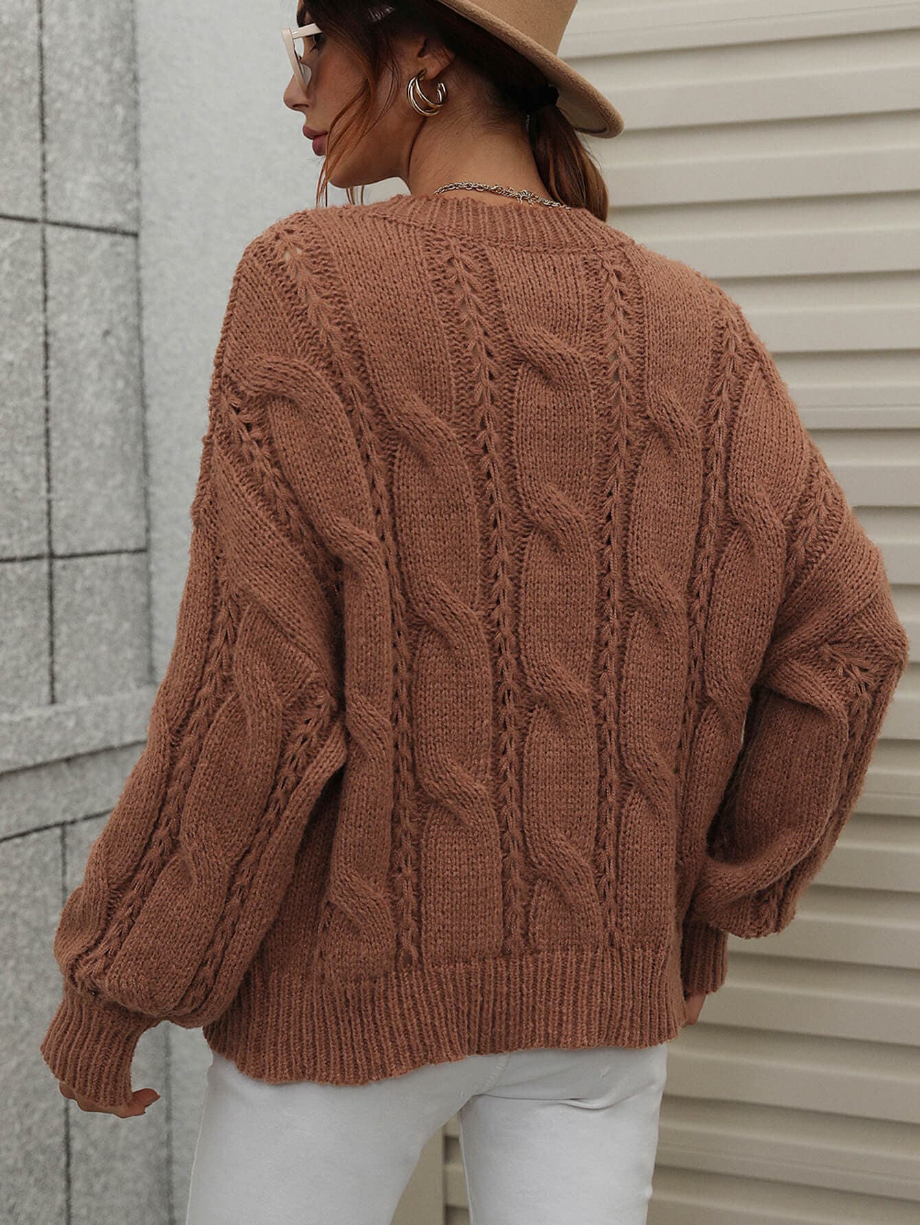 Cable-Knit Openwork Round Neck Sweater - Love culture store