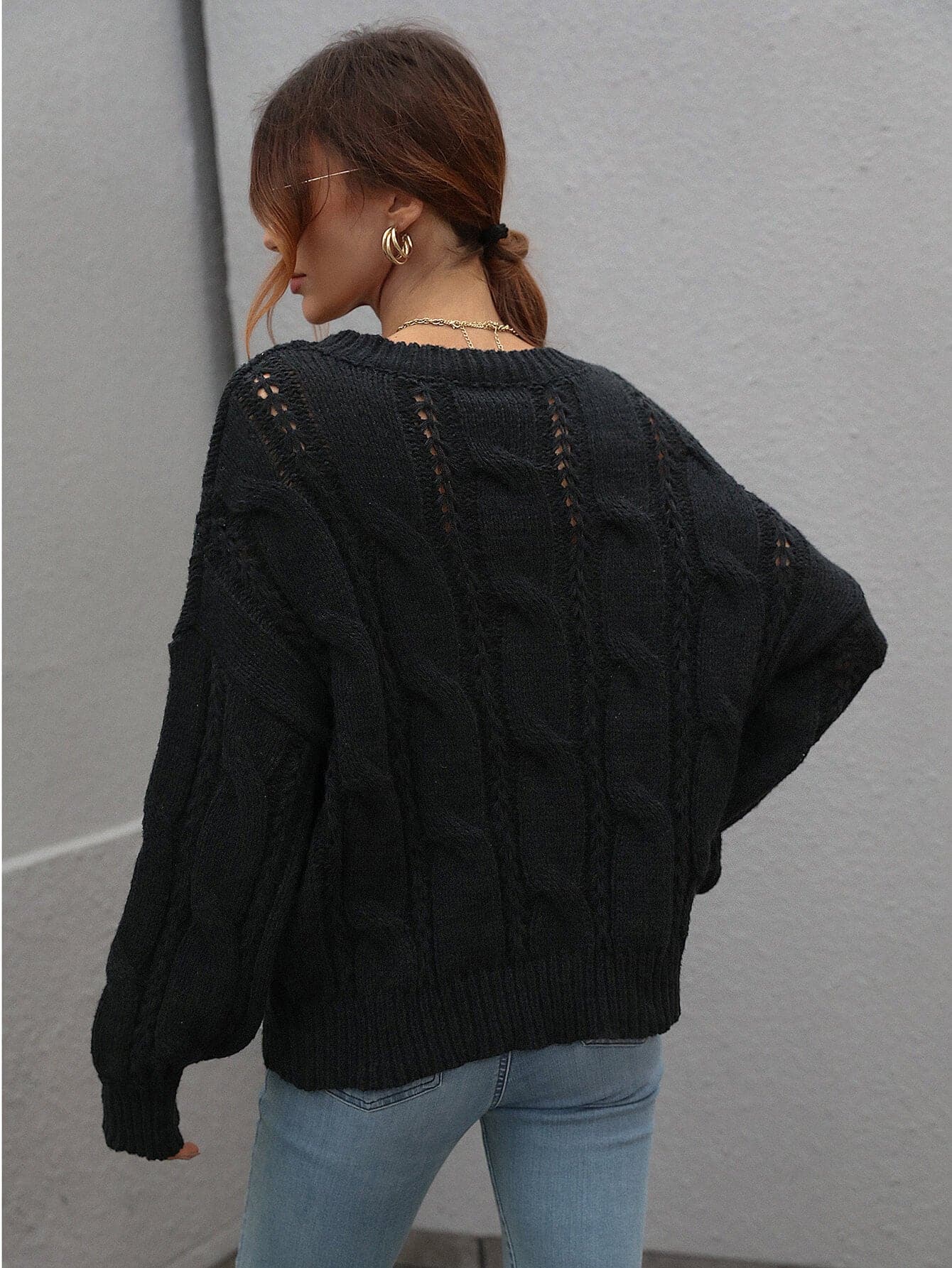 Cable-Knit Openwork Round Neck Sweater - Love culture store